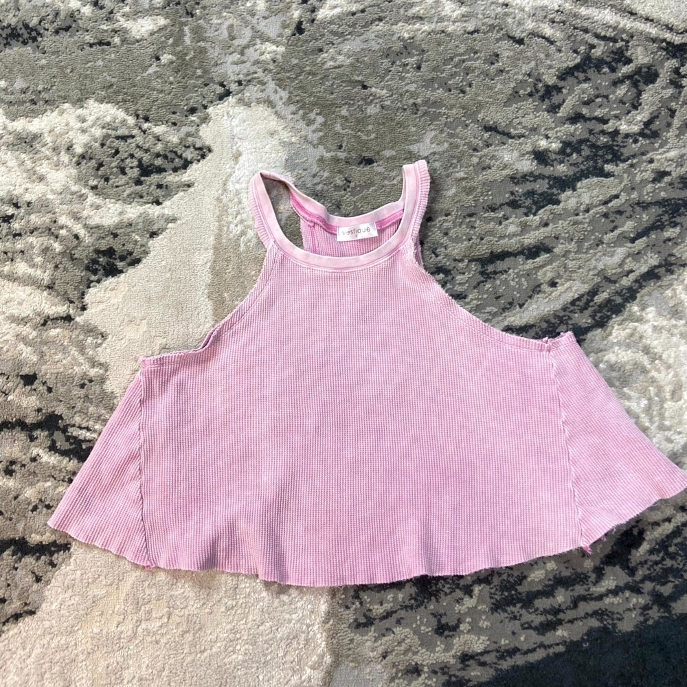 Vestique Tank Top Women S Pink Babydoll Mesh Waffle Knit Sleeveless Cropped